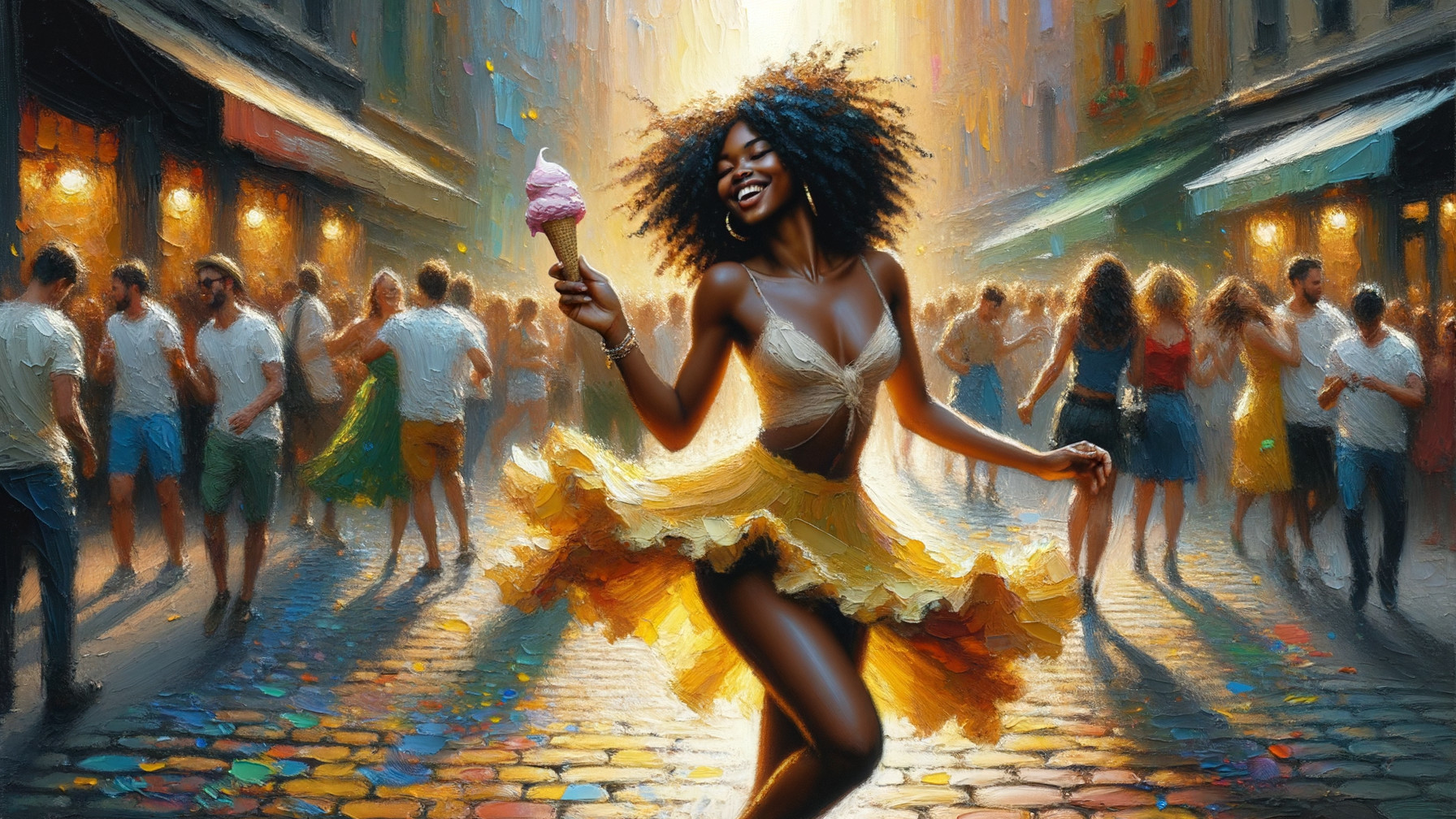 Vibrant Street Scene with Dancing and Celebration