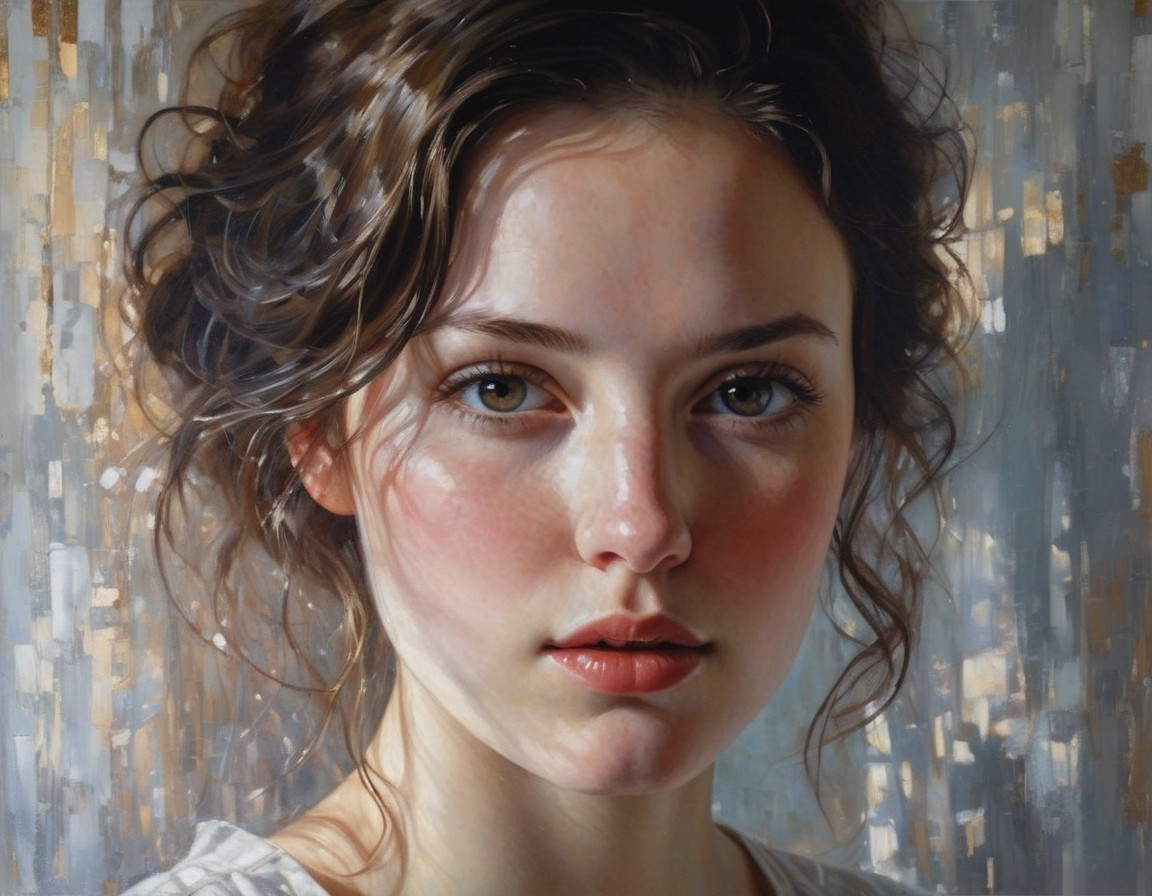 Portrait of a Young Woman with Curly Hair and Green Eyes
