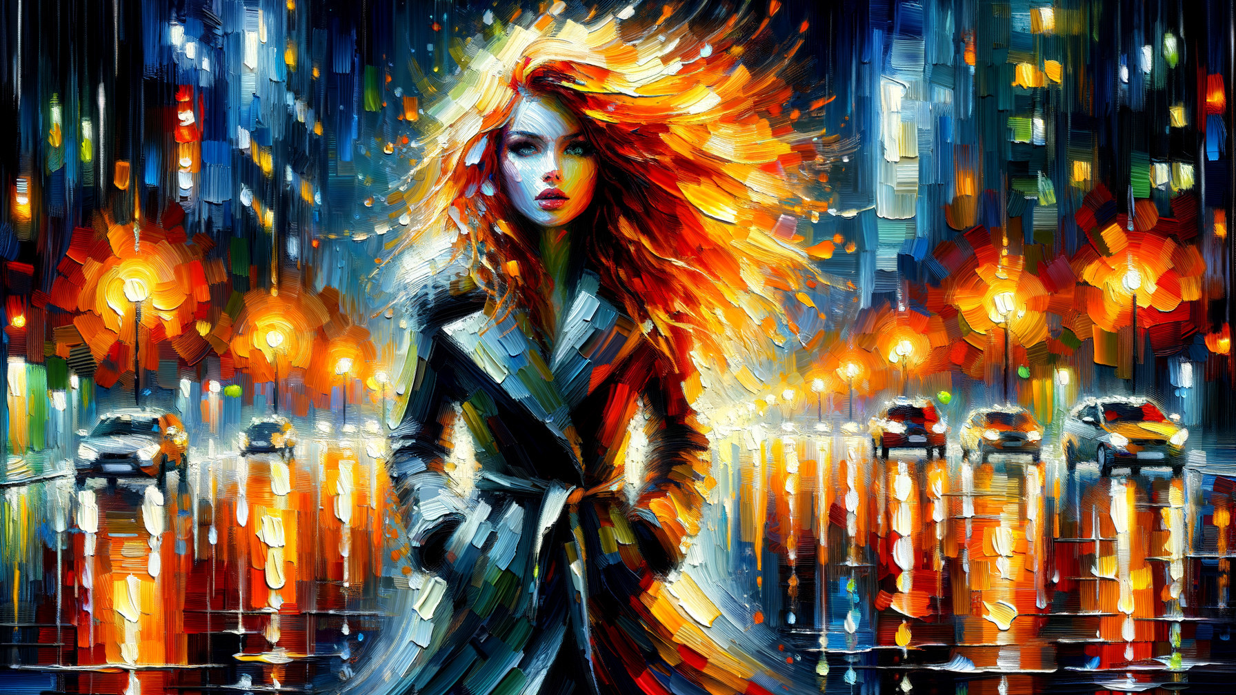 Impressionistic Night Scene of a Confident Woman