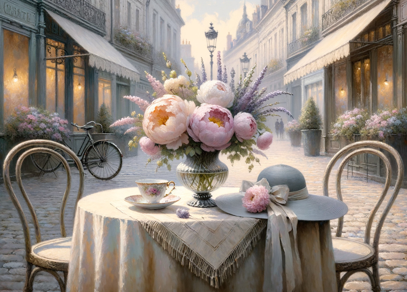 Charming Parisian Street Scene with Floral Decor