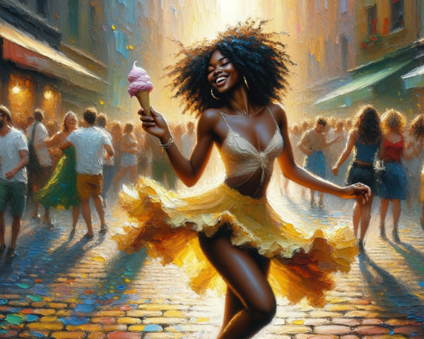 Vibrant Street Scene with Dancing and Celebration
