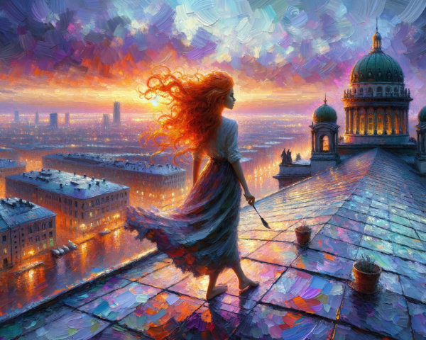 Vibrant Sunset Over Cityscape with Rooftop View