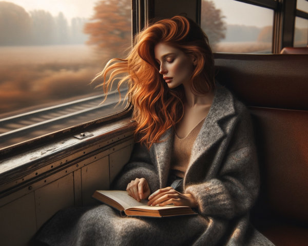 Woman Reading in Cozy Train Carriage at Sunset
