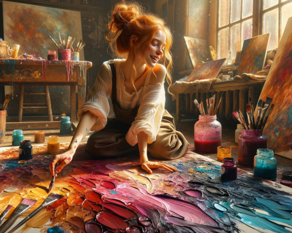 Cozy Artist's Studio with Colorful Painting Scene