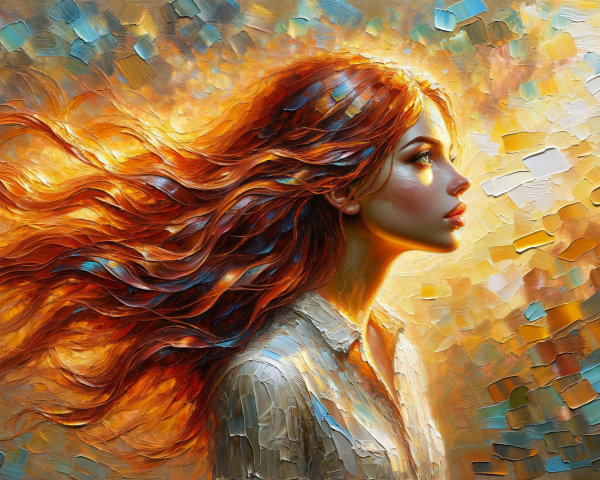 Profile of a Young Woman with Fiery Red Hair