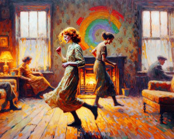 Impressionistic Scene of Dancing in a Warm Room