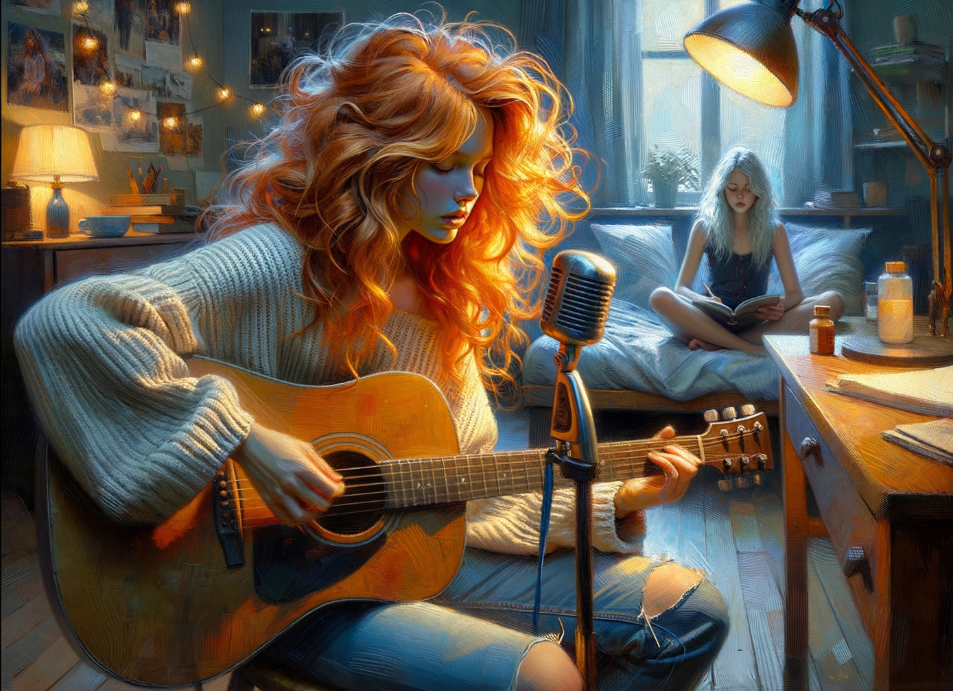 Cozy Room with Guitar Music and Reading Atmosphere