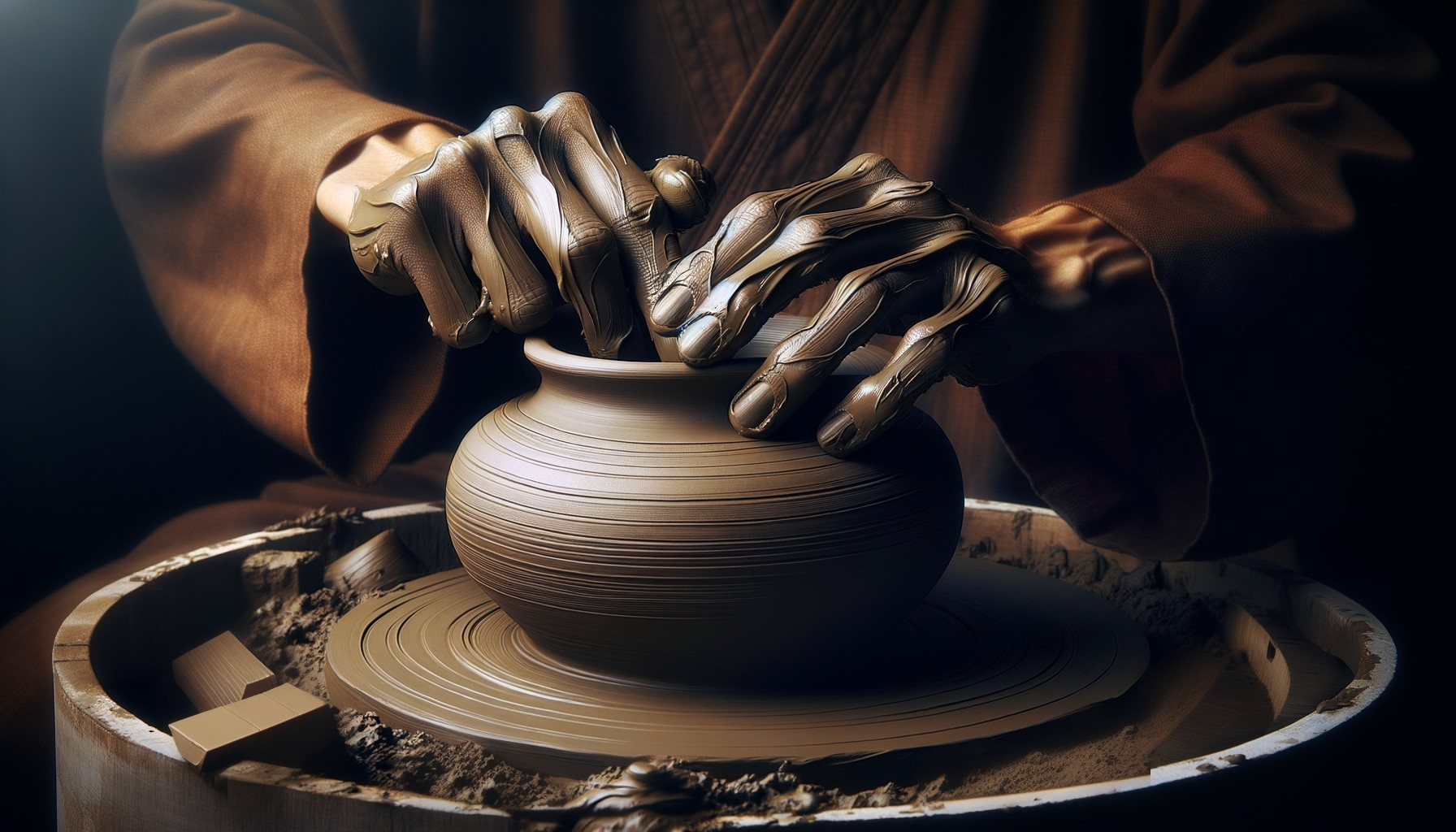 Artisan Crafting a Clay Pot on a Pottery Wheel