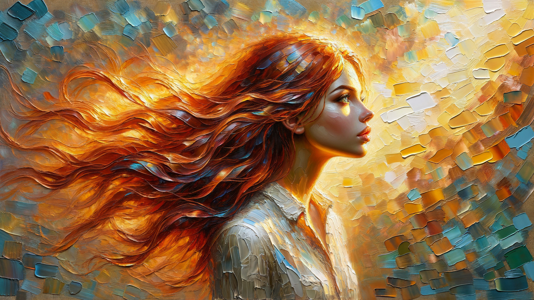 Profile of a Young Woman with Fiery Red Hair
