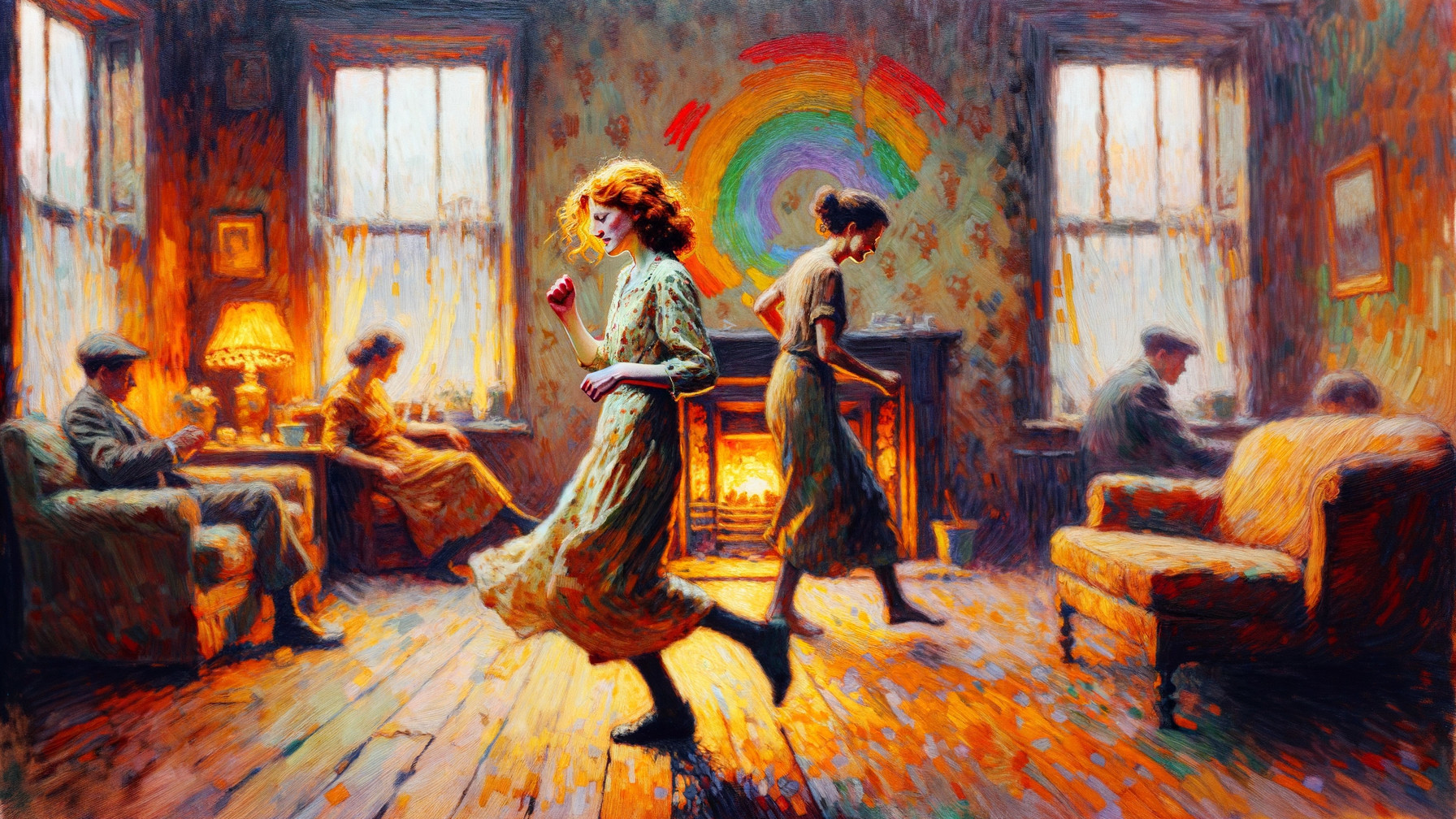Impressionistic Scene of Dancing in a Warm Room