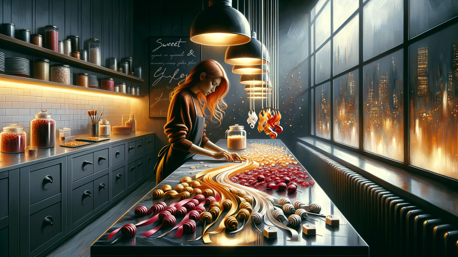 Colorful Candies Arranged in a Cozy Kitchen Scene