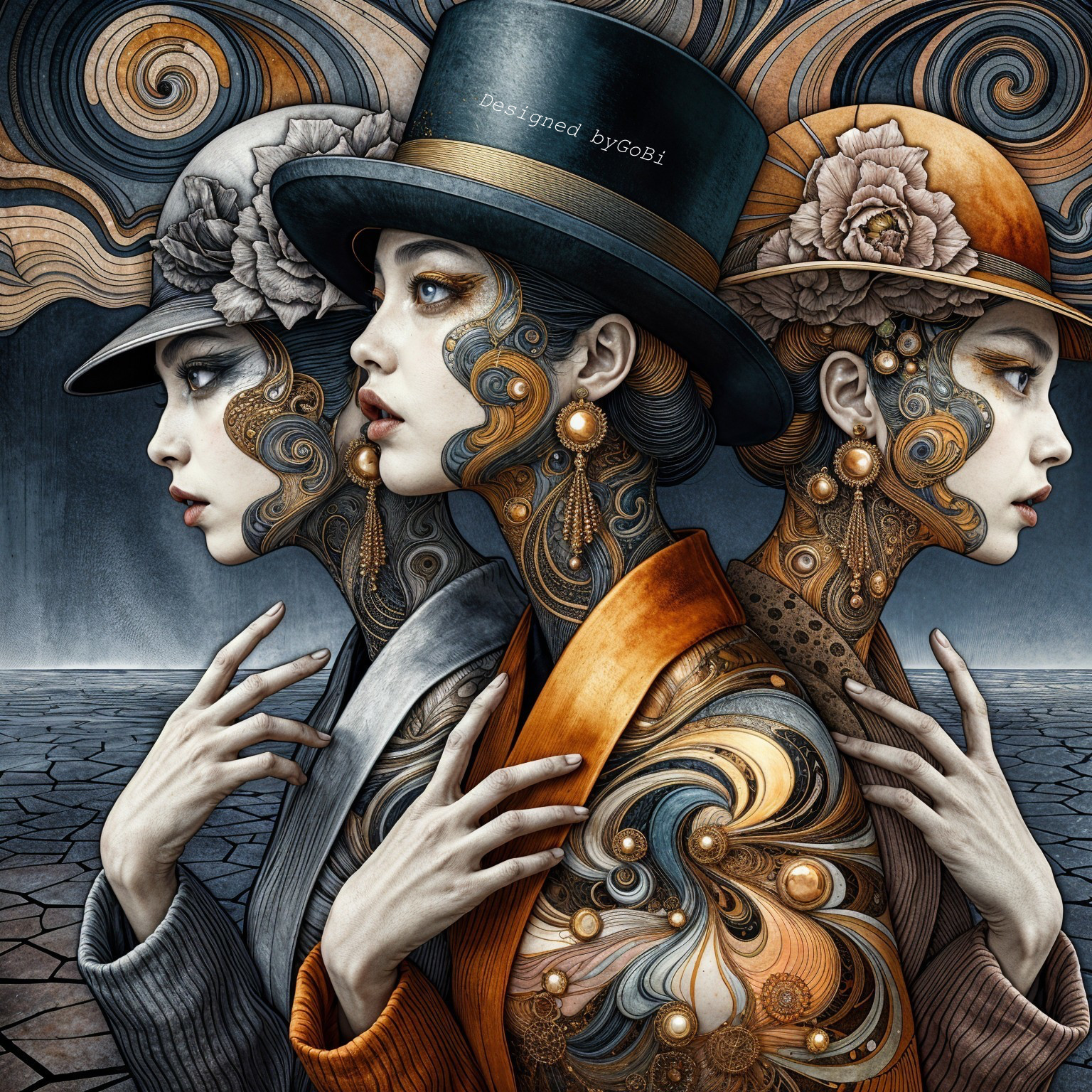 Elegant Women in Vintage Fashion with Floral Accents