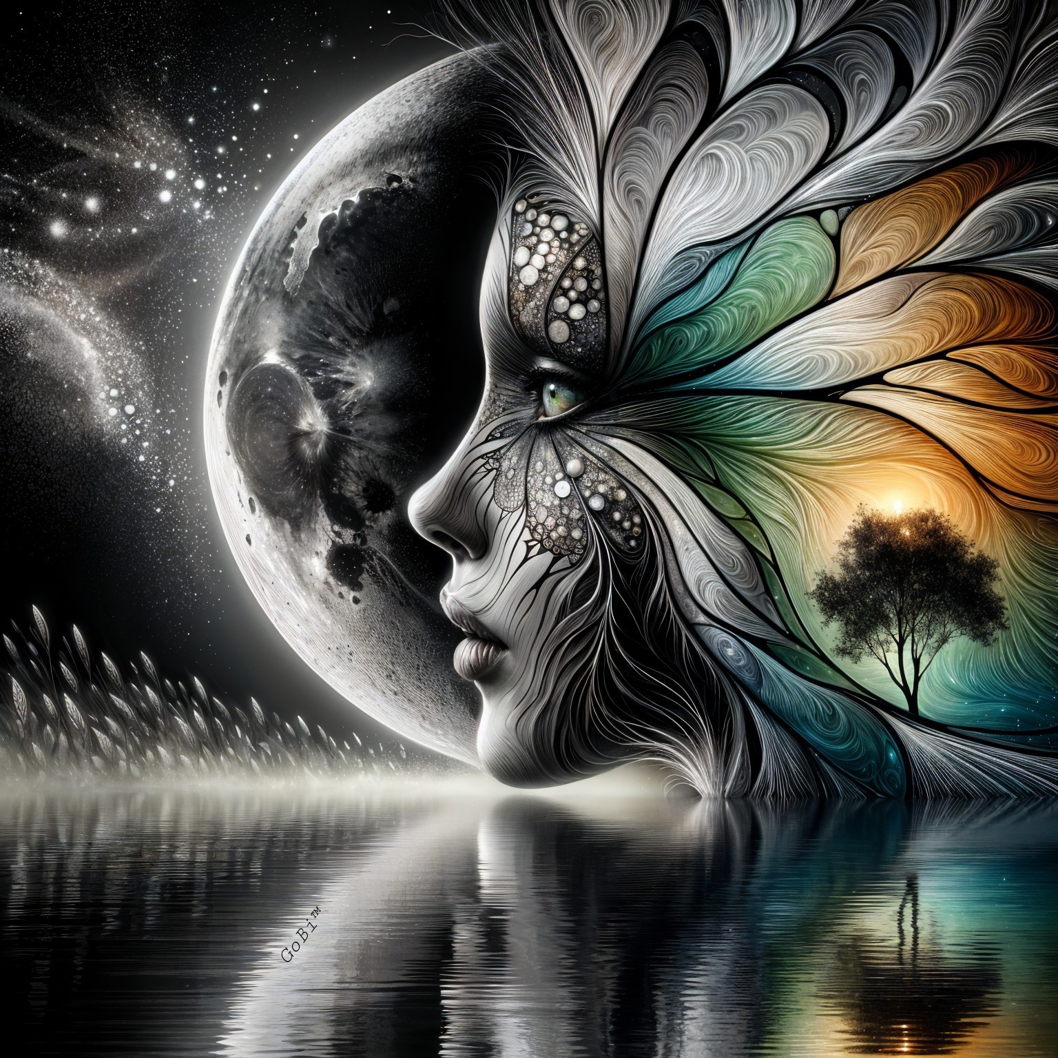 Surreal Landscape with Cosmic Elements and Patterns