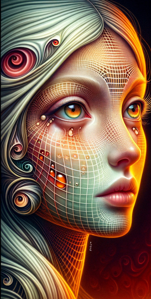 Surreal portrait of a woman with swirling patterns