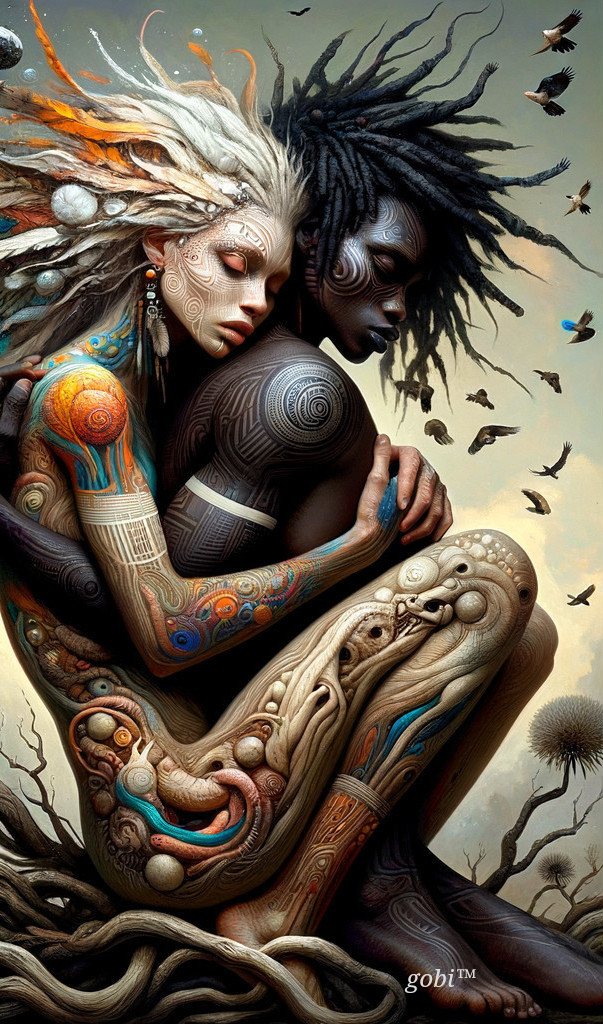 Intertwined Figures Symbolizing Connection and Unity
