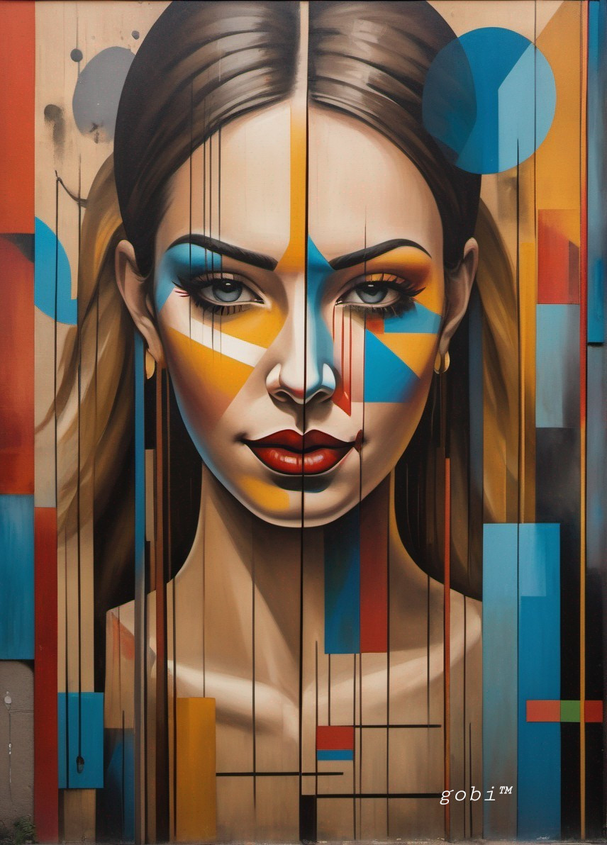 Mural of a Woman's Face with Geometric Patterns