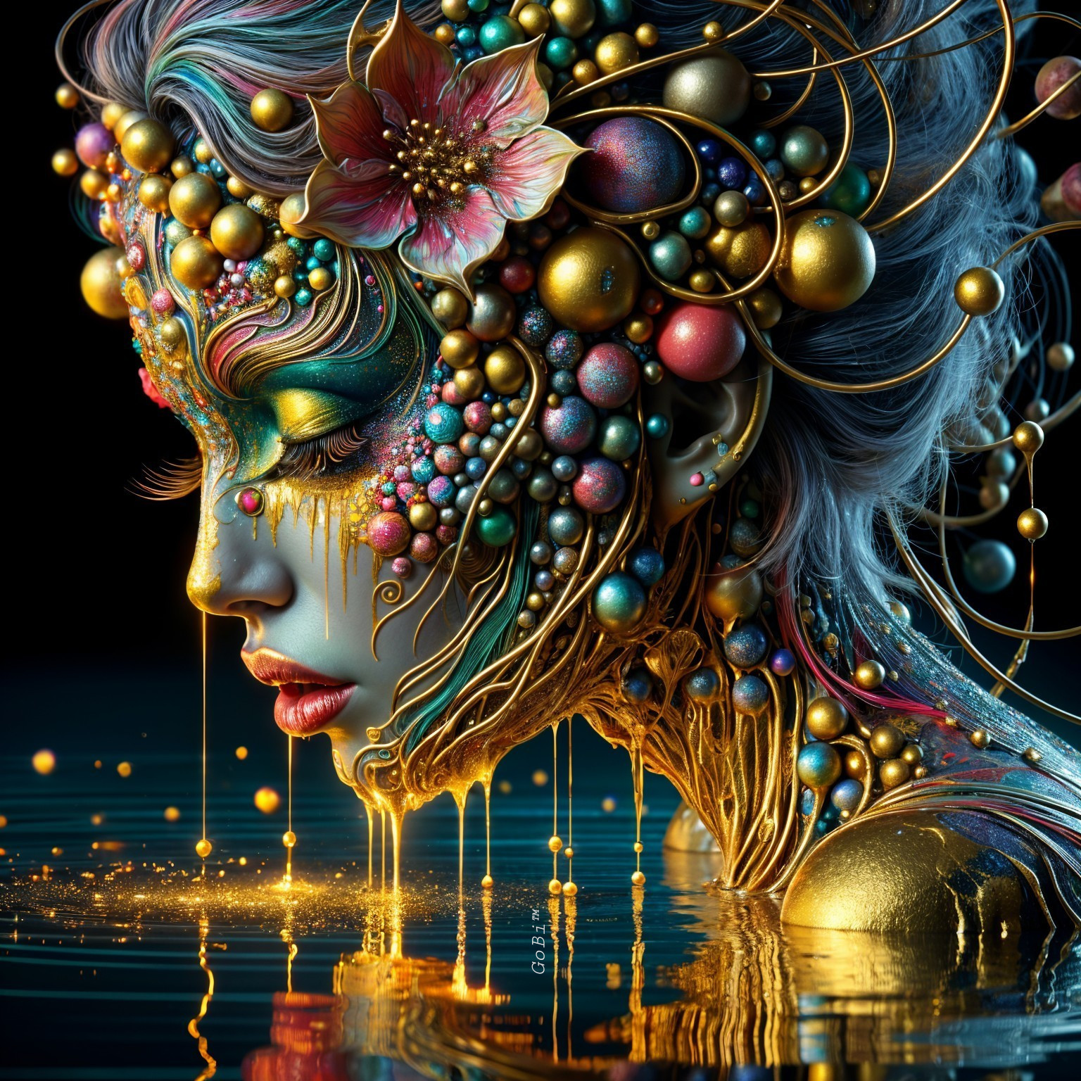 Portrait of a Woman with Colorful Facial Ornamentation