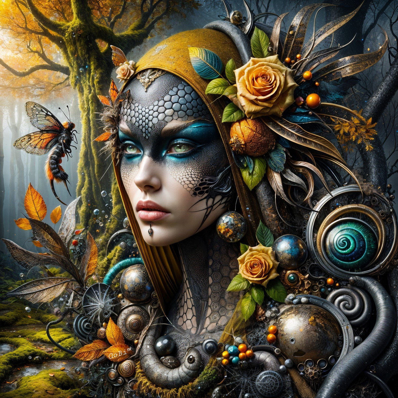 Mystical Figure with Organic and Mechanical Elements
