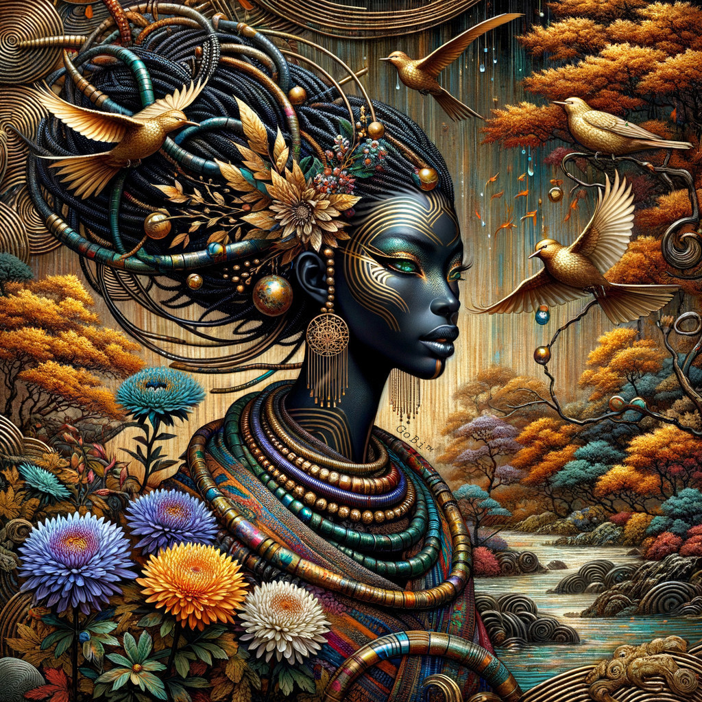 Woman with Braided Hair in Floral and Nature Setting