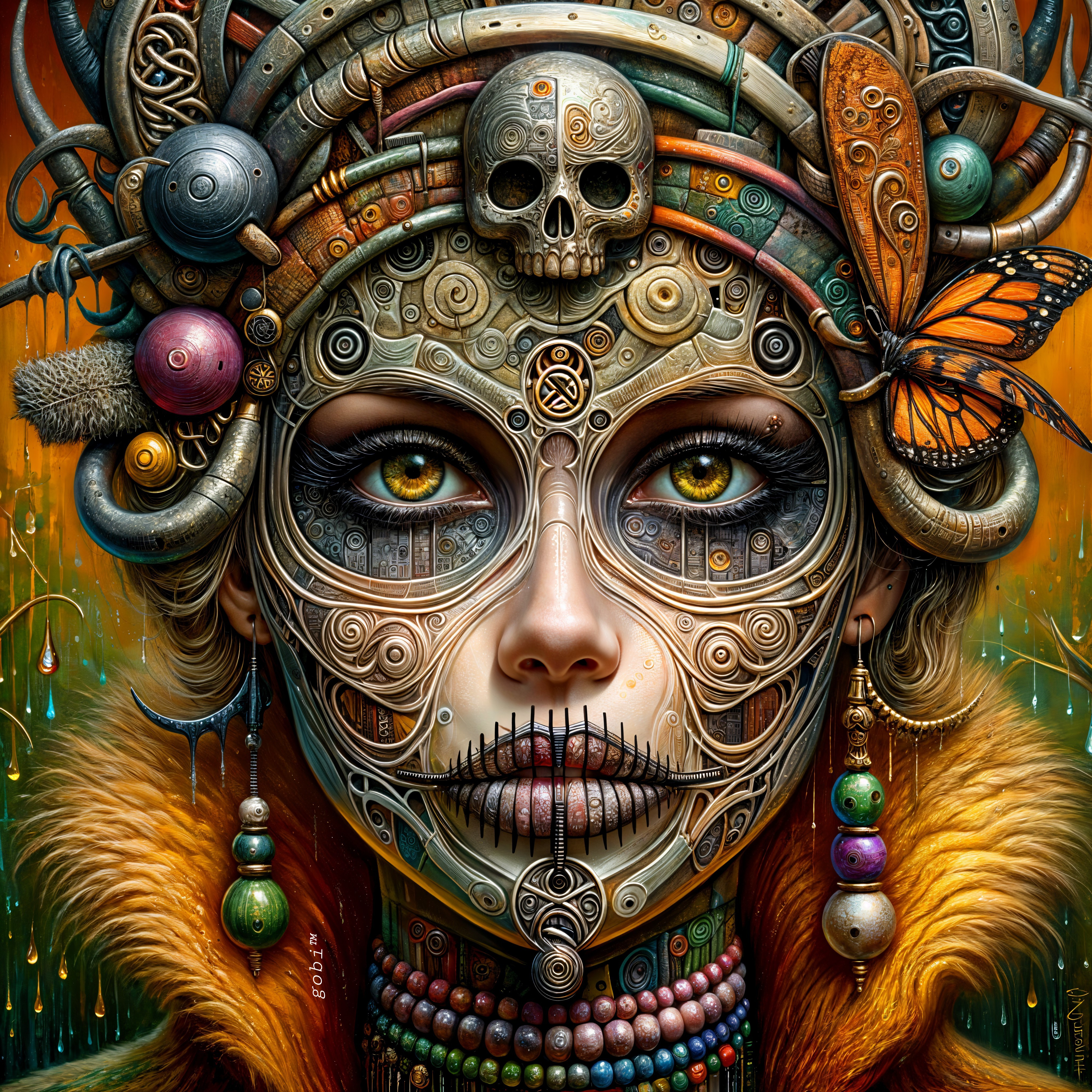 Female Face with Mechanical and Organic Design Elements