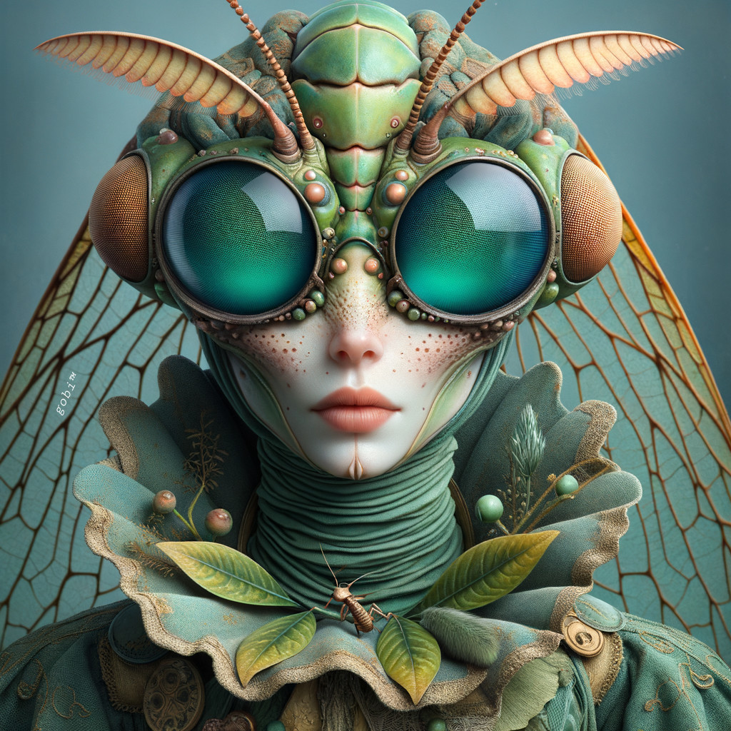 Surreal Portrait of Humanoid with Insect Features
