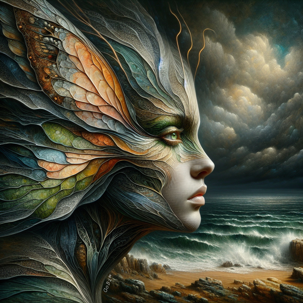 Surreal Portrait of Female Figure with Nature Elements