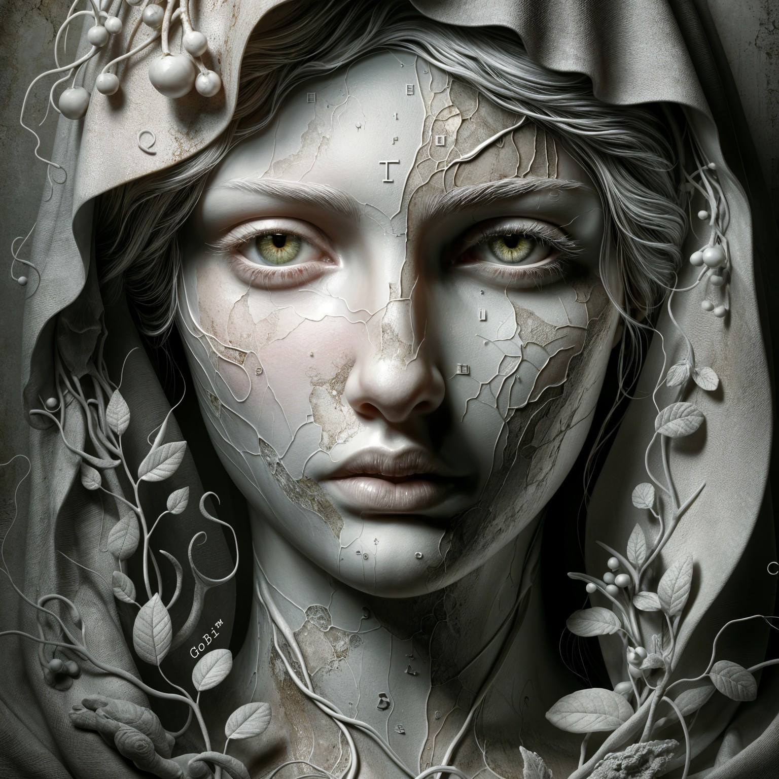 Haunting Portrait of a Woman with Ethereal Features