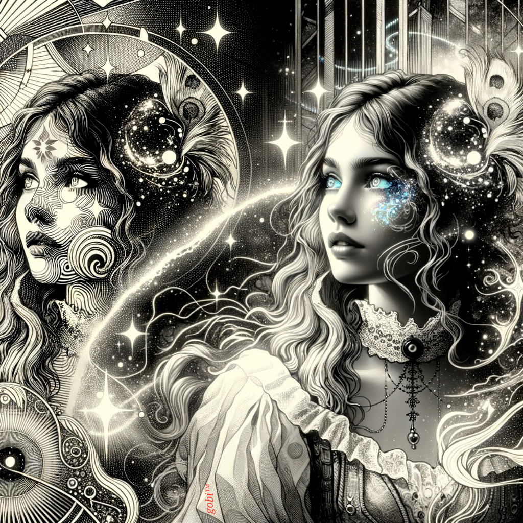 Surreal Portrait of a Young Woman with Cosmic Elements