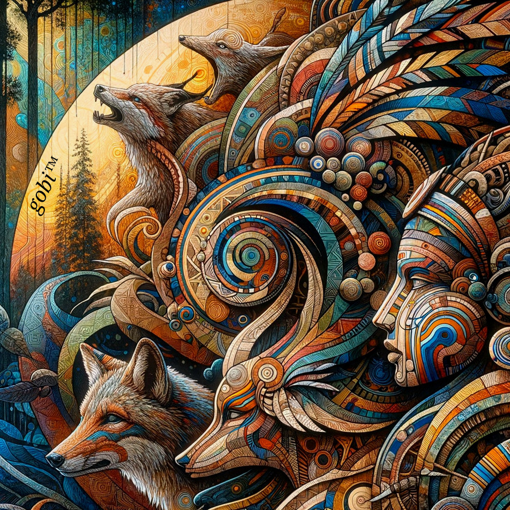 Vibrant Artwork of Foxes and Human Faces in Nature