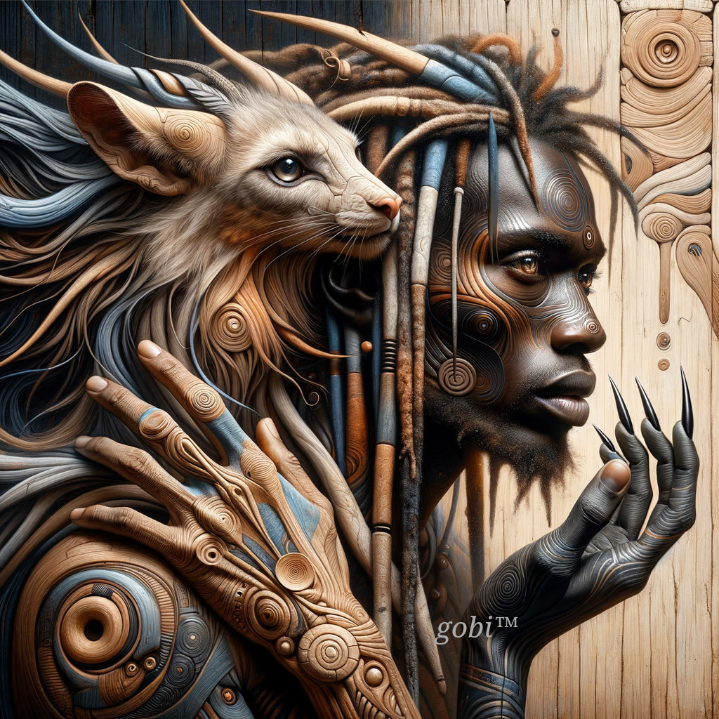 Fusion of Human and Nature in Intricate Artwork