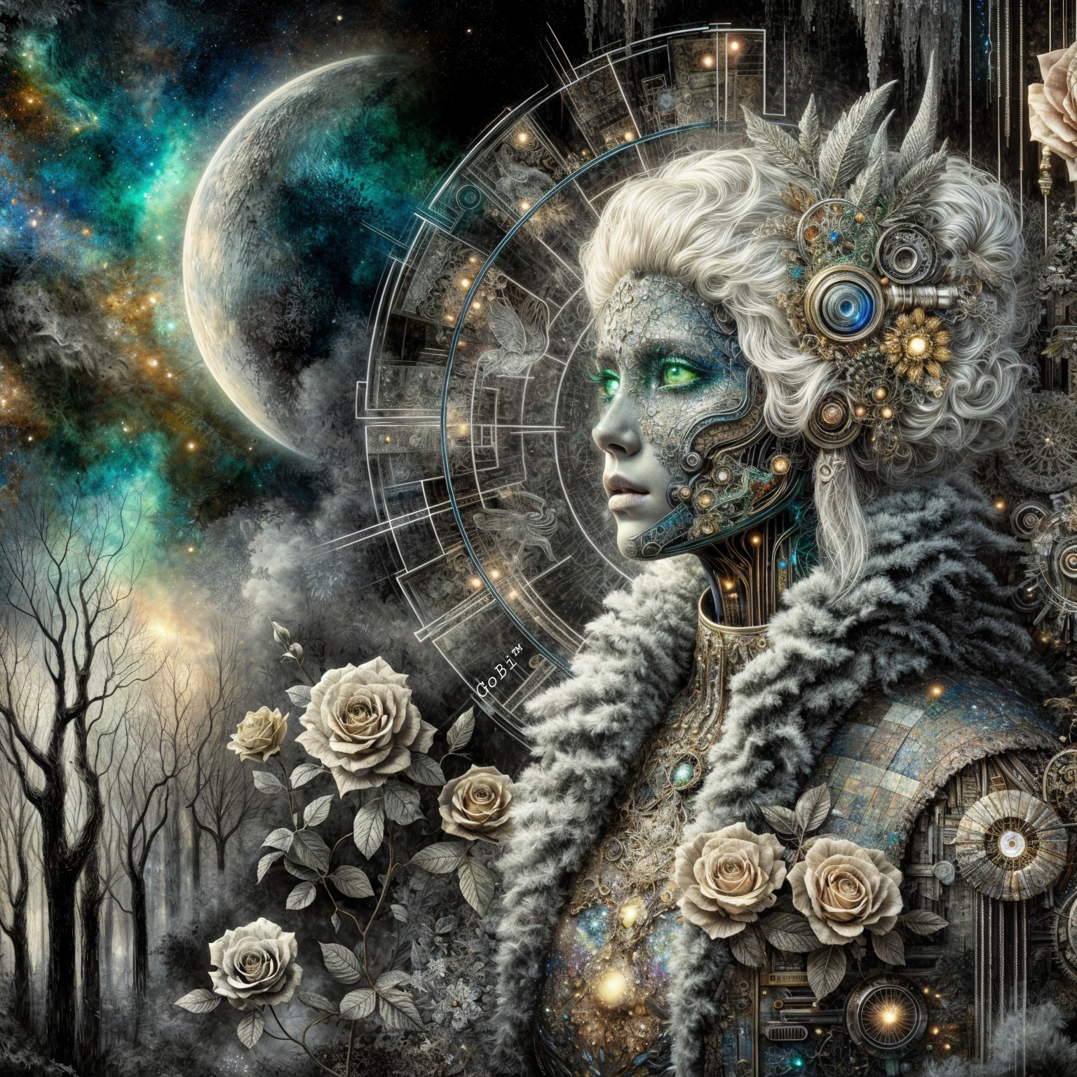 Surreal Portrait of Woman with Mechanical Features