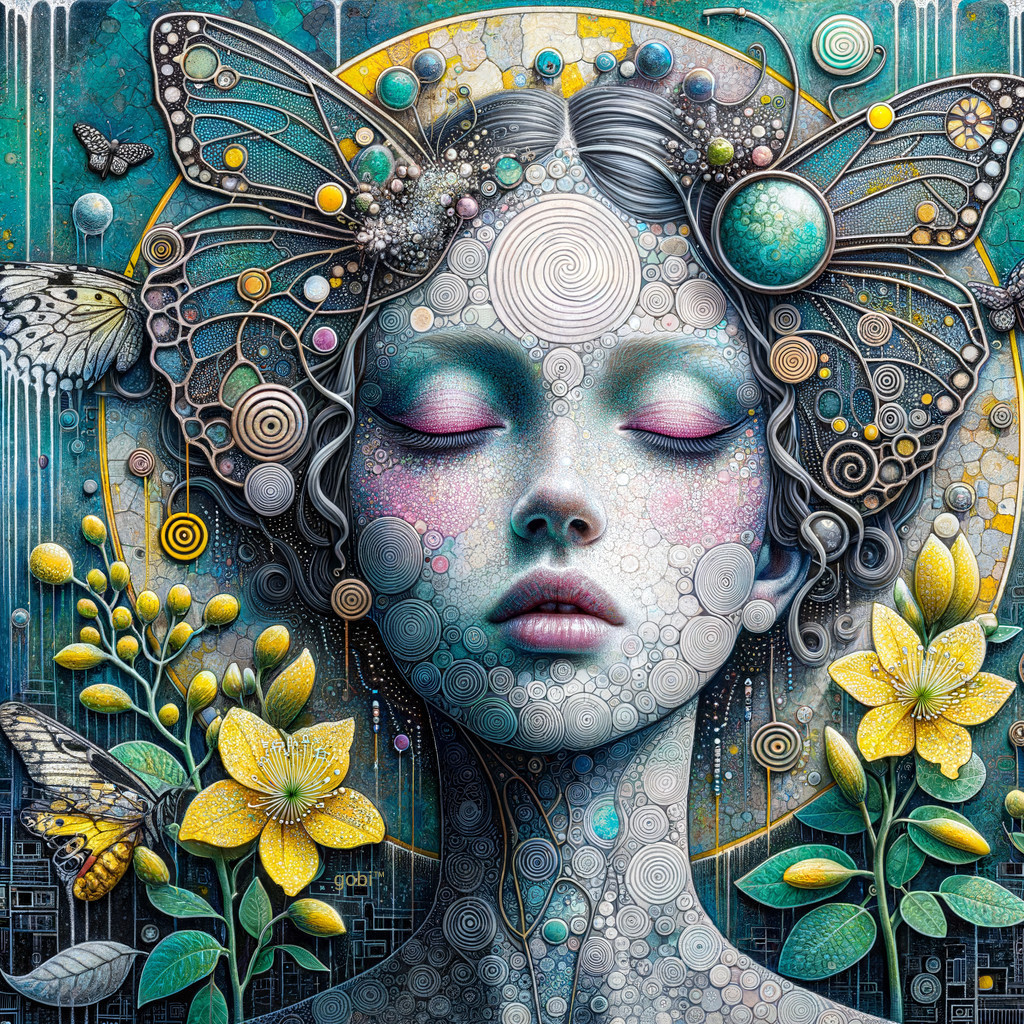 Surreal Portrait of a Woman with Butterflies and Flowers