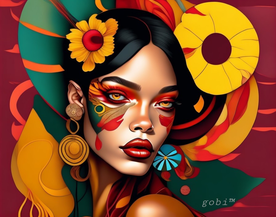 Stylized Portrait of a Woman with Bold Makeup