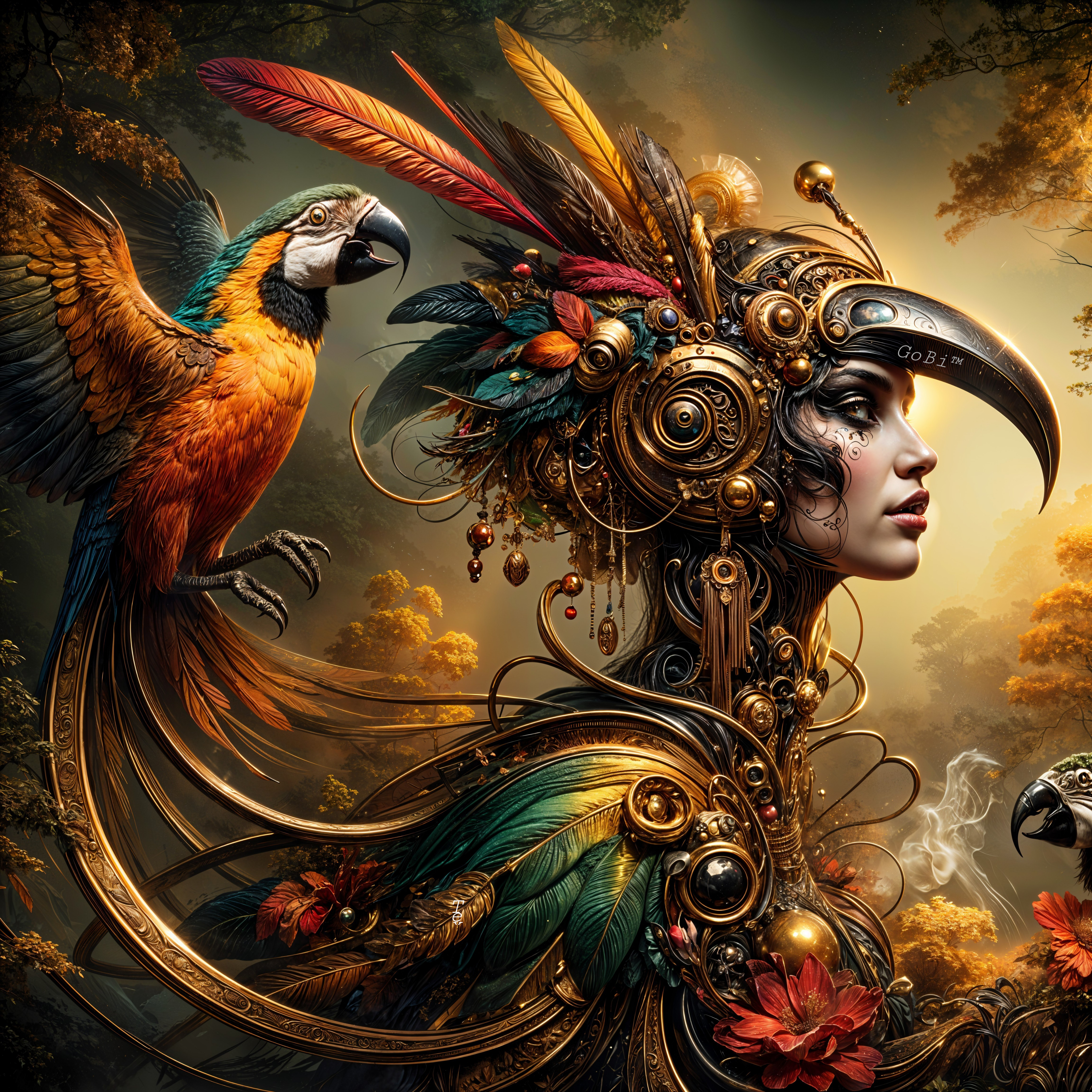 Portrait of a woman intertwined with nature's elements