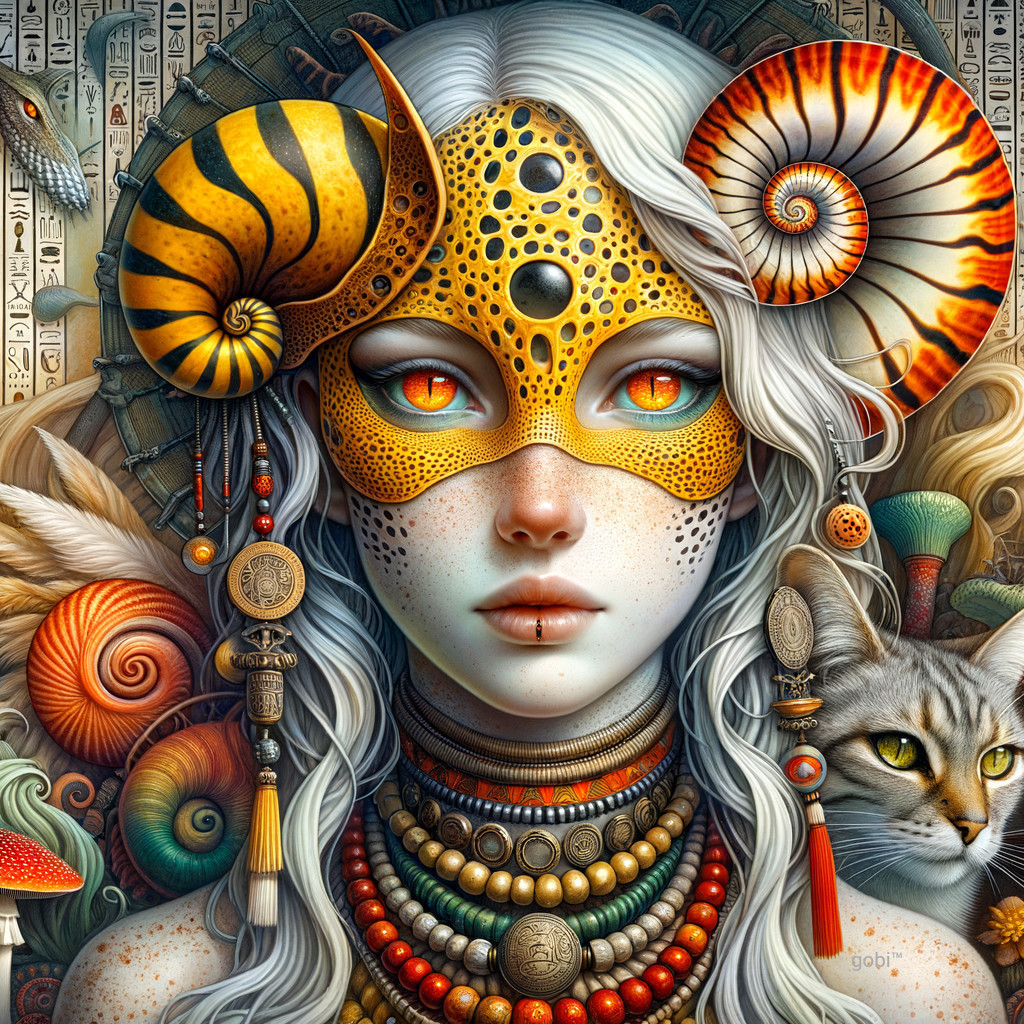 Mystical Figure with Horned Mask and Intricate Details