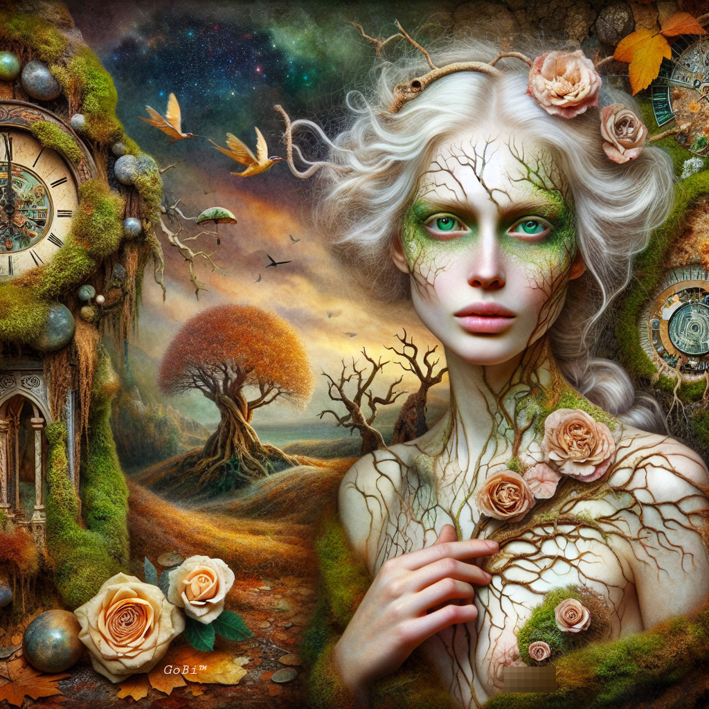 Mystical Woman with Nature Elements and Intricate Design
