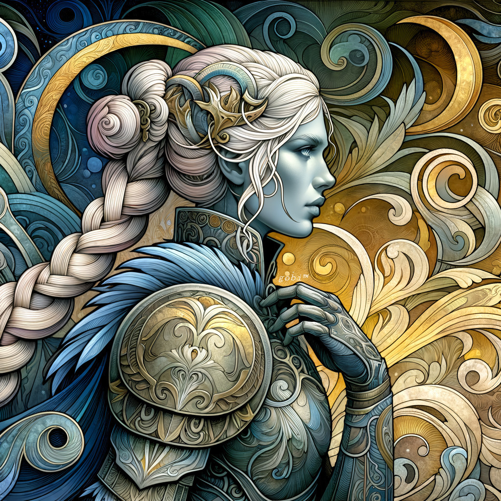 Regal Figure with Blue Skin in Intricate Armor