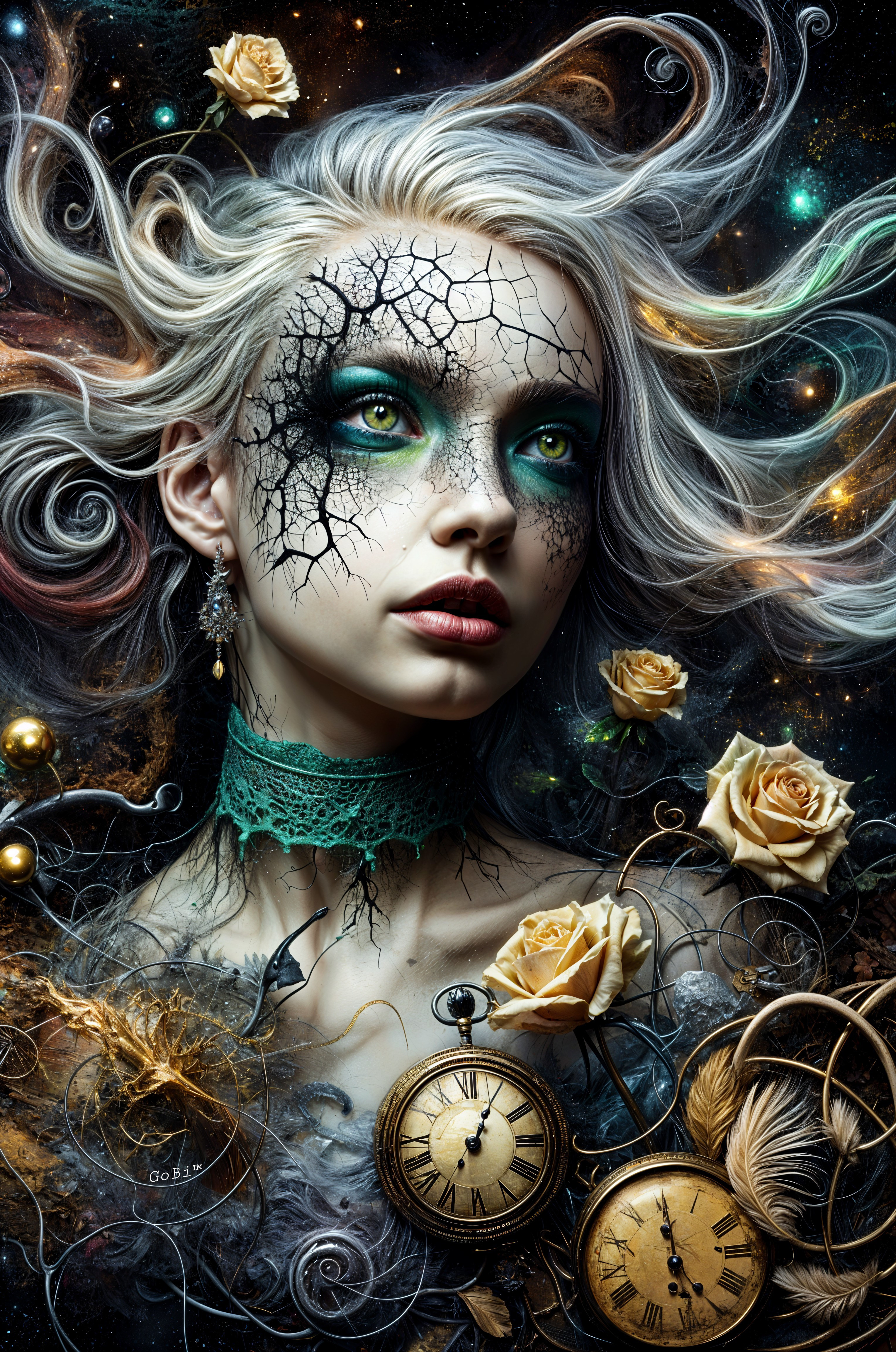 Surreal Portrait of a Woman with Cosmic Elements