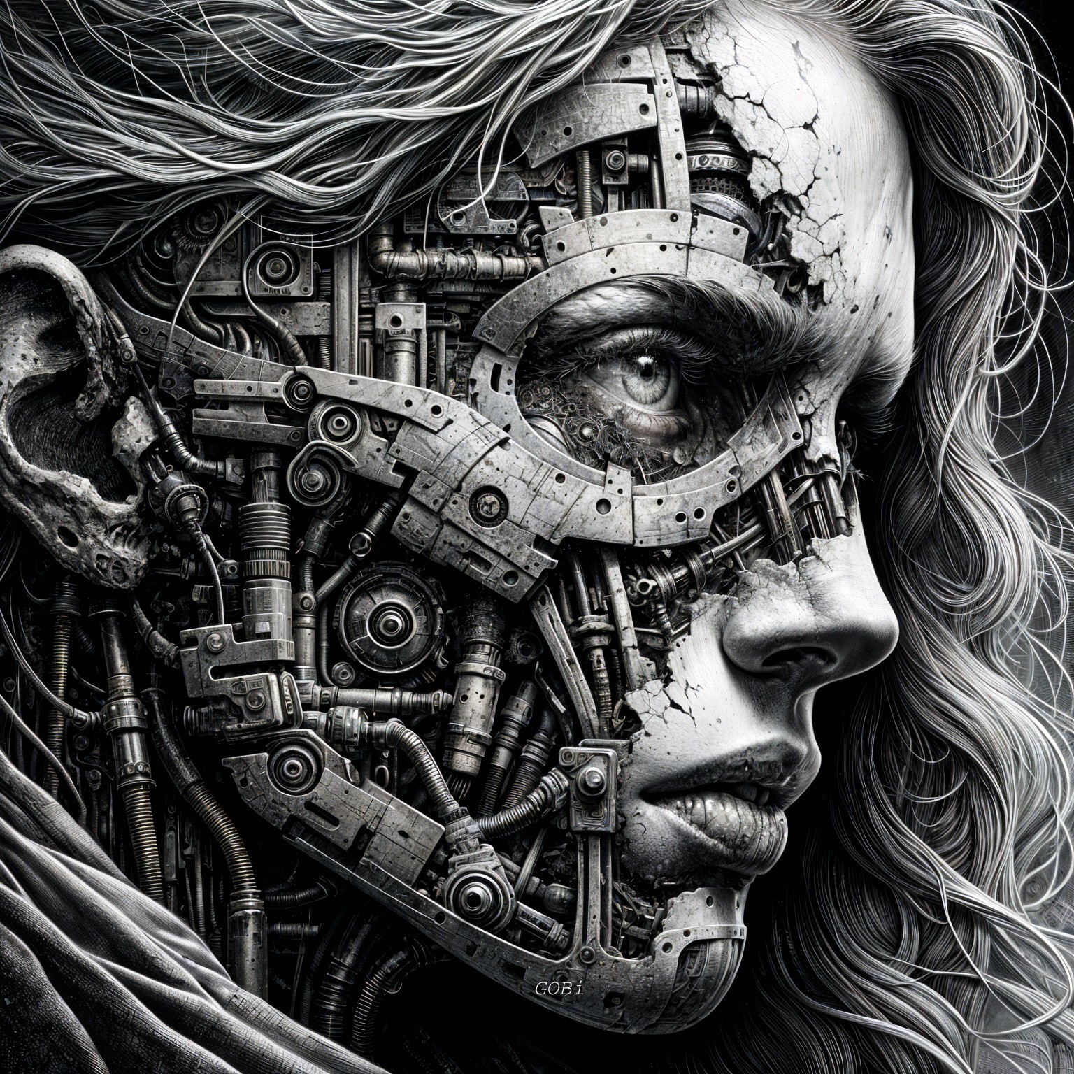 Fusion of Human and Mechanical Elements in Monochrome