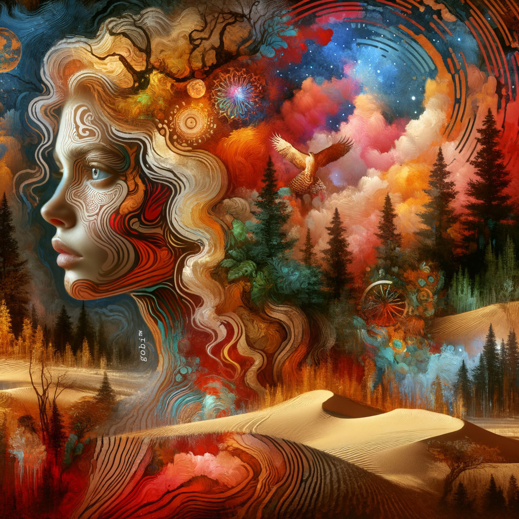 Surreal Composition of Woman's Profile in Dreamlike Landscape
