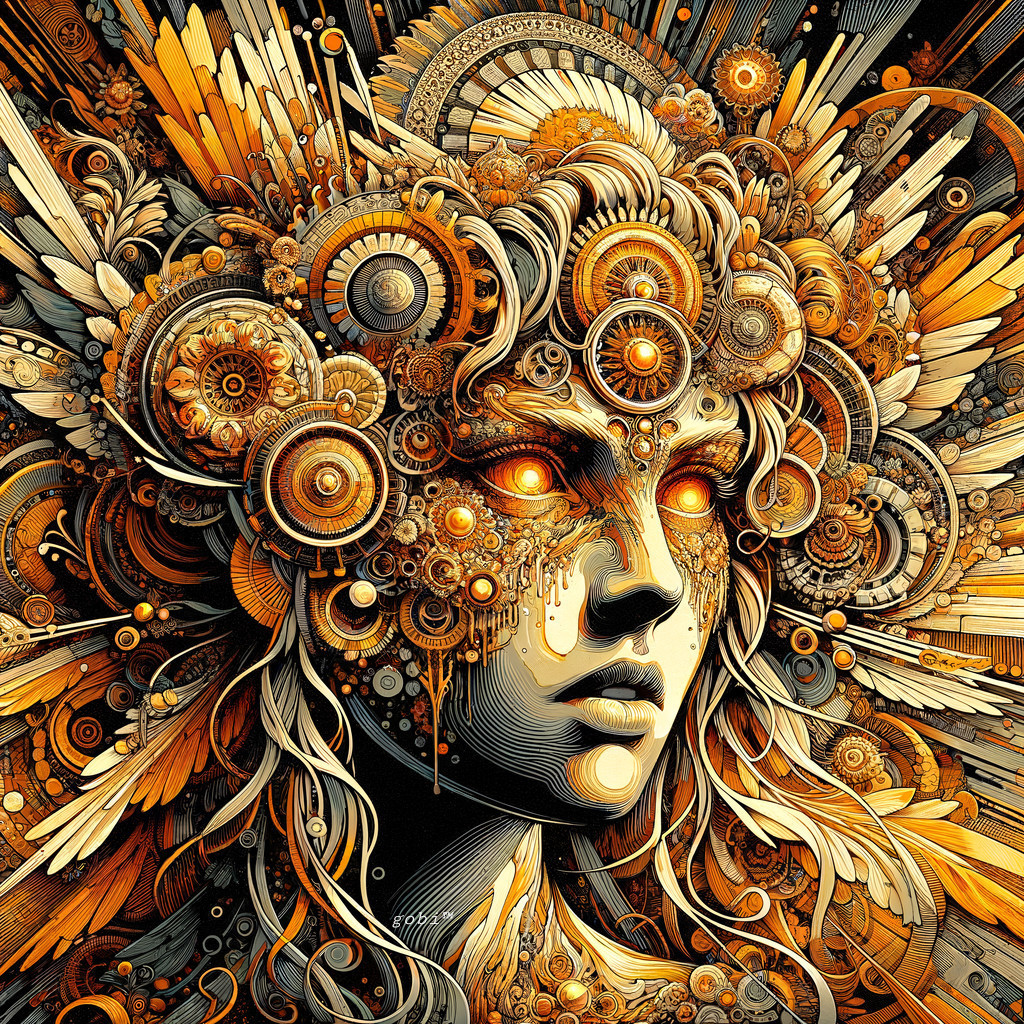 Surreal Portrait of a Woman with Golden Gears