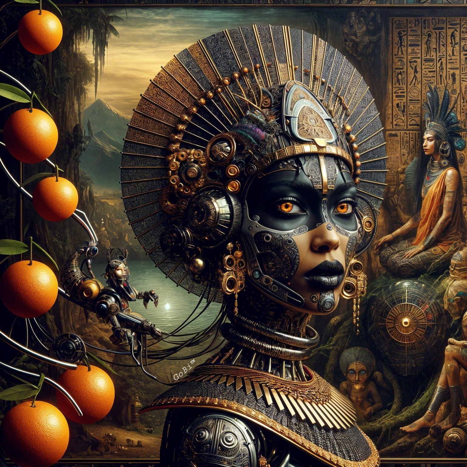 Futuristic robotic woman with Egyptian elements