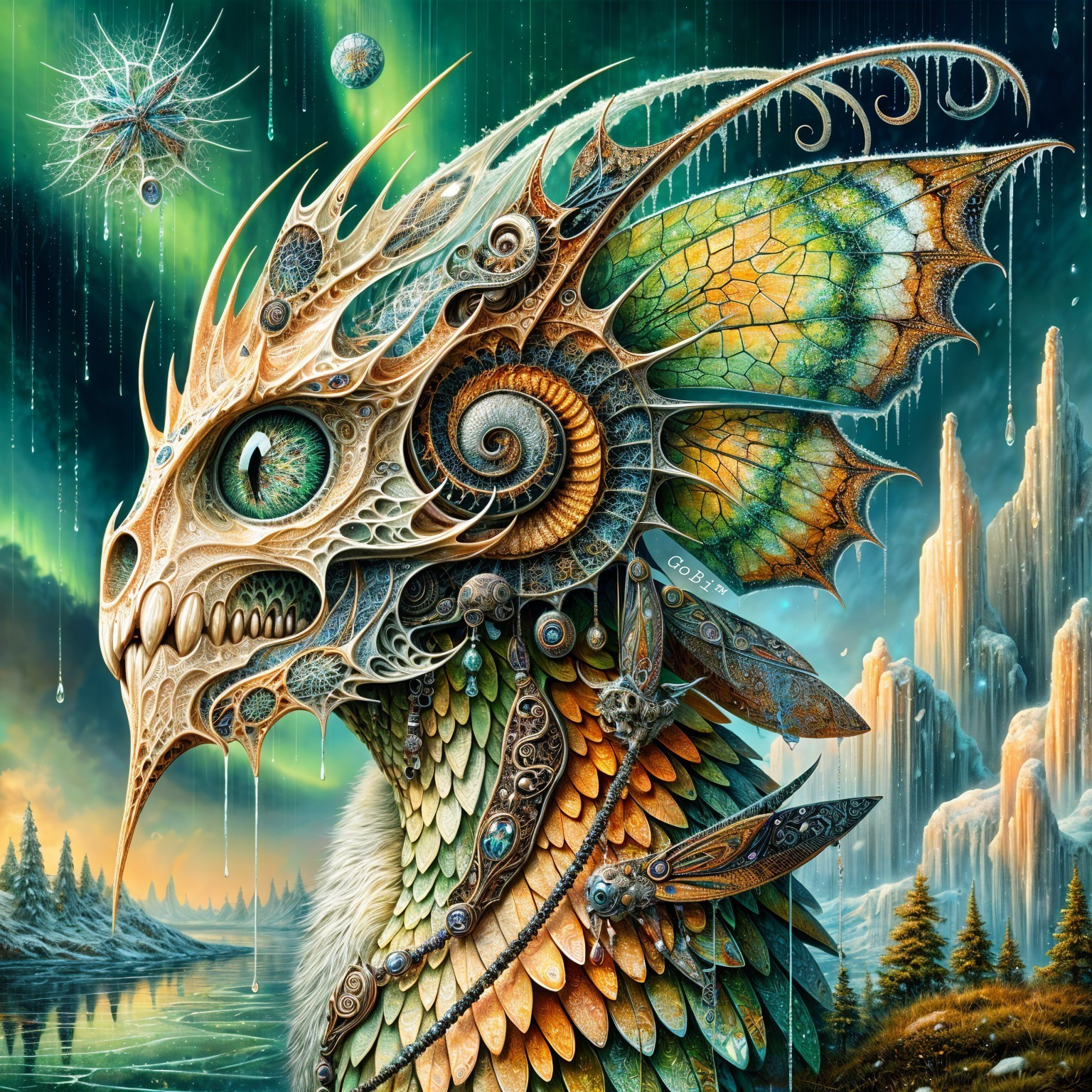 Fantastical Creature with Bird-like Head and Scales