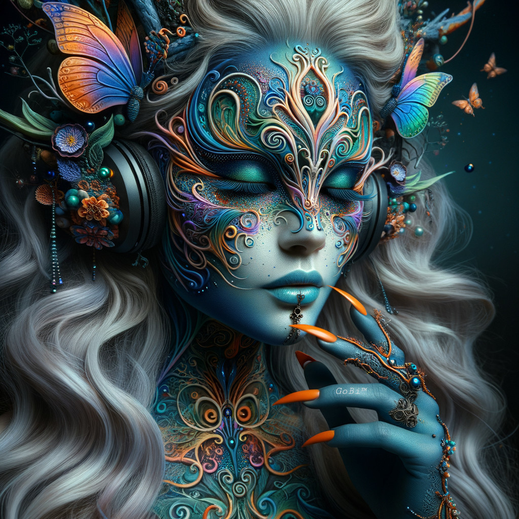 Surreal Portrait of a Woman with Body Paint and Butterflies