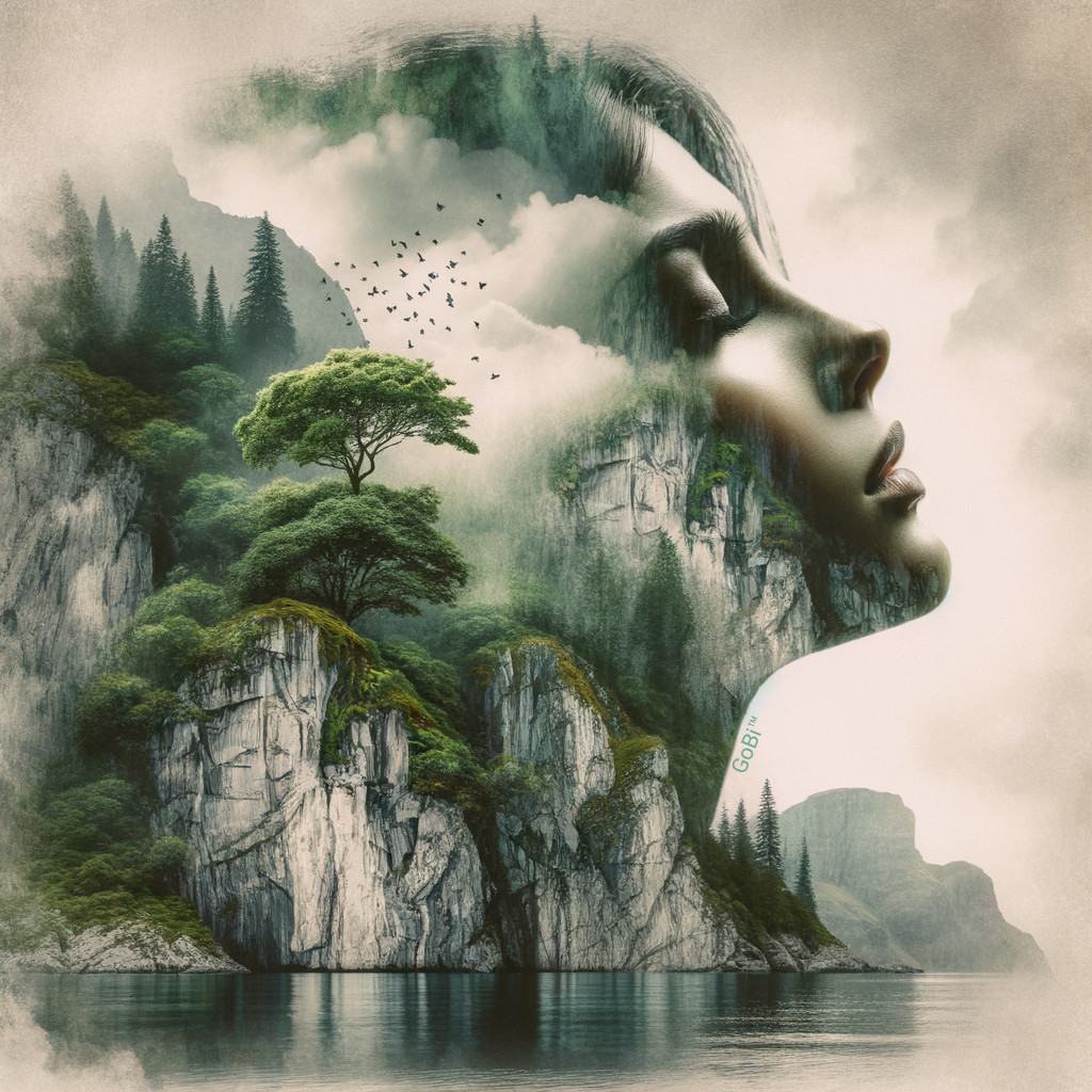 Serene Landscape Merging with Woman's Profile