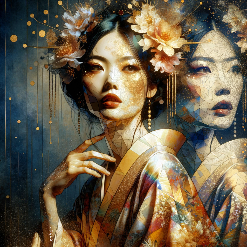 Vibrant Woman in Intricate Kimono with Floral Accents