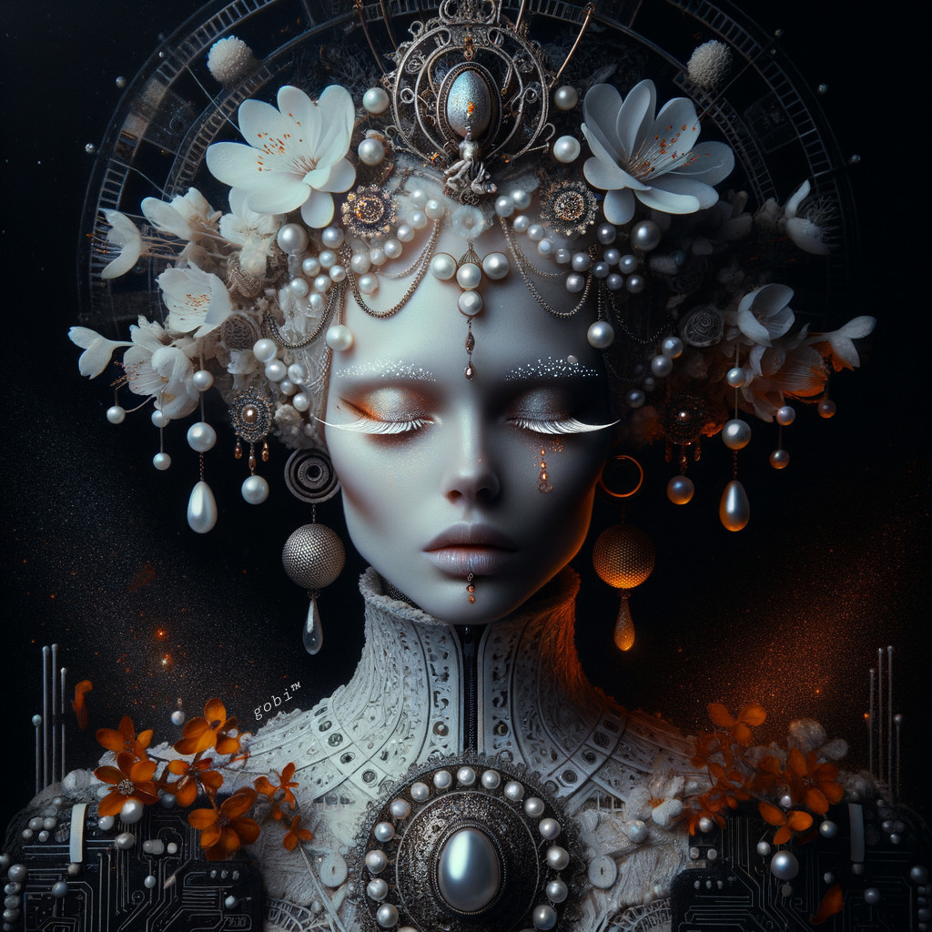 Surreal Figure with Jewelry and Ethereal Elements