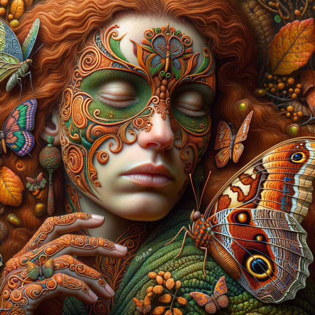 Nature-Inspired Face Paint on Serene Woman's Portrait