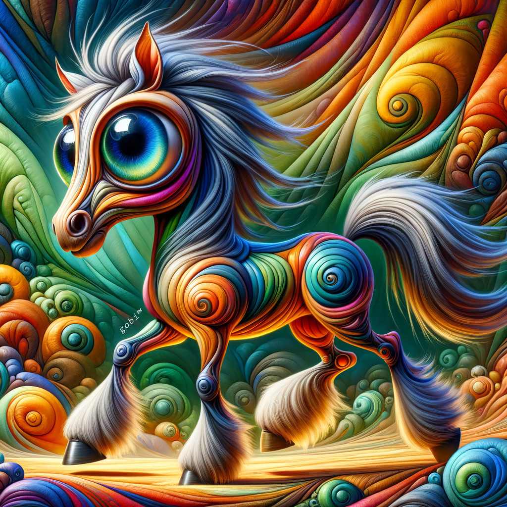 Colorful Cartoon Horse with Spiral Patterns in Whimsical Setting