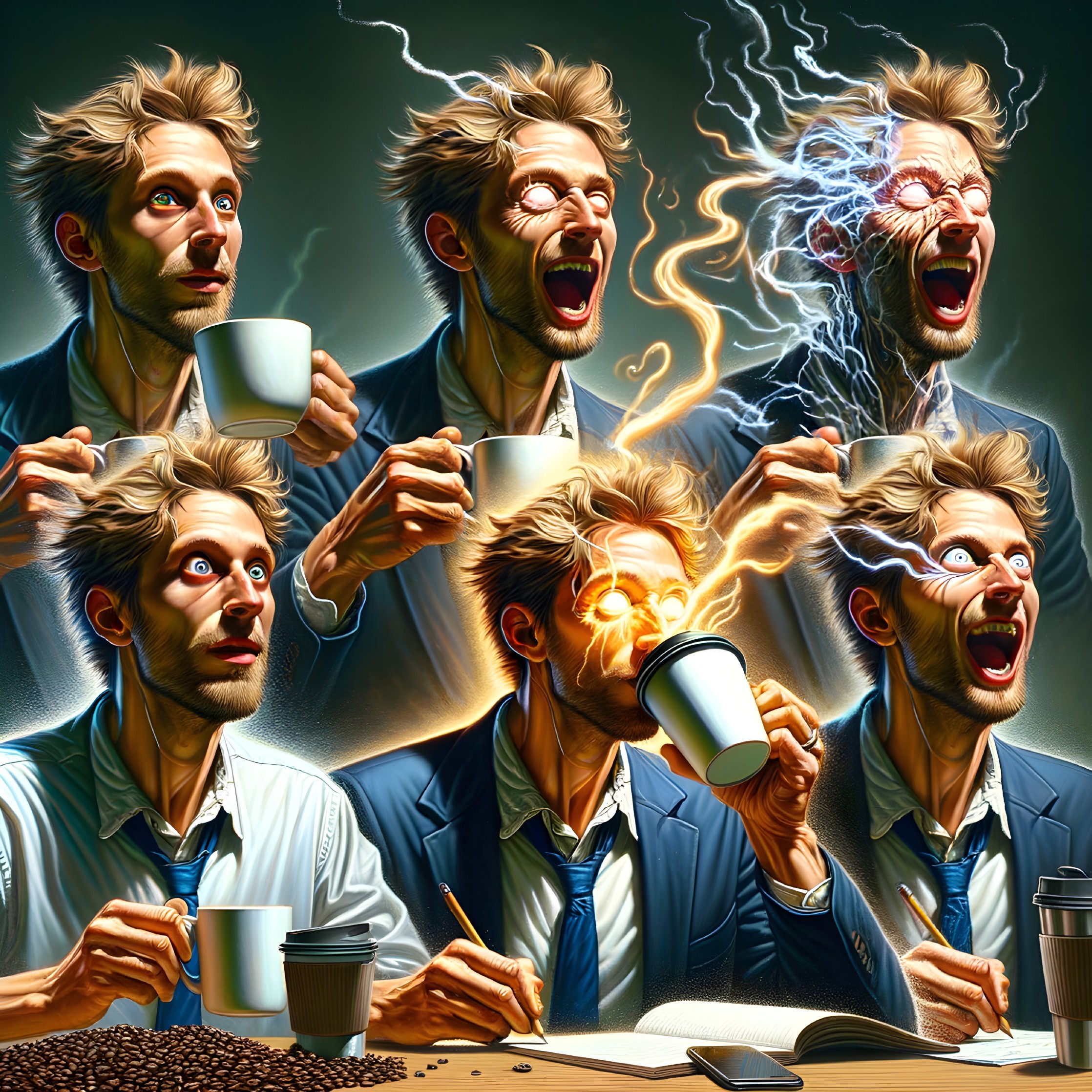 Man's Emotional Journey with Coffee in Six Panels